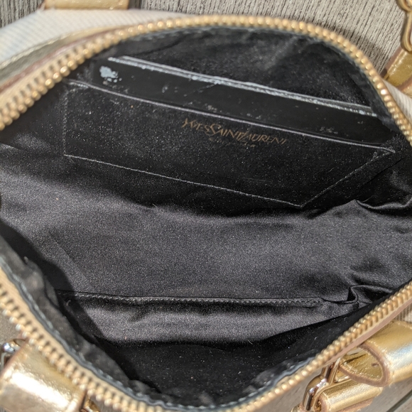 YSL: Metallic Mini Boston Kahala Canvas Leather Tote Shoulder Bag - Picture 11 of 16